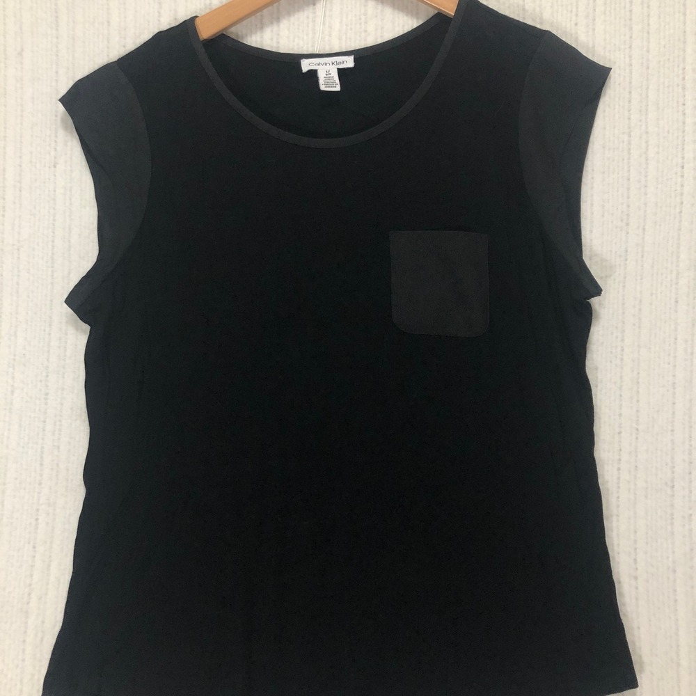 Calvin Klein Sleeveless Top Pocket Detail Casual Blouse Black Large‎